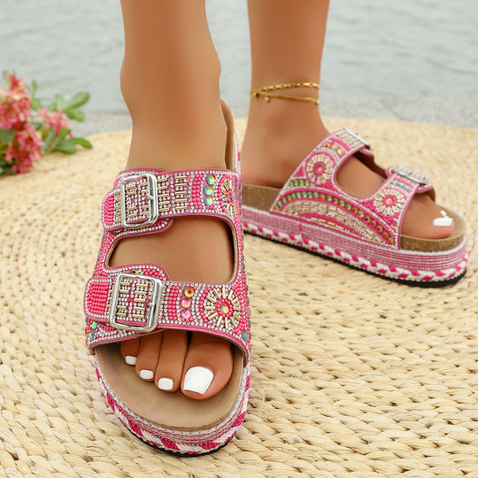 Damen dekorative Riemensandalen mit modischen Schnallen EB