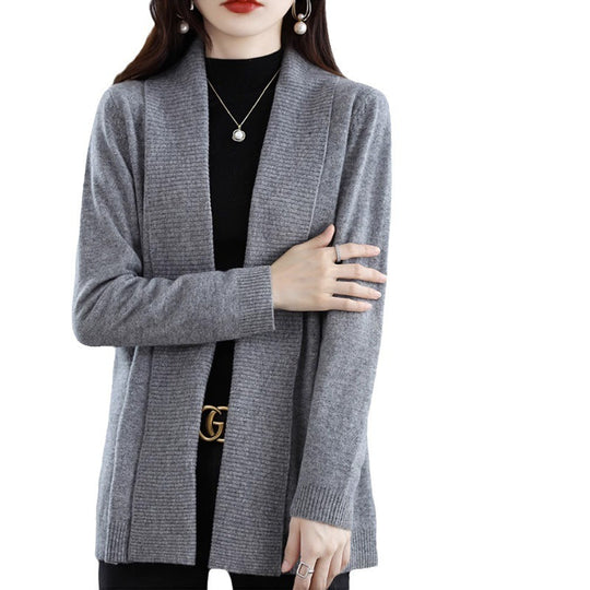 Damen Strickjacke mit eleganten Rippenstrukturen und offenem Schnitt EB