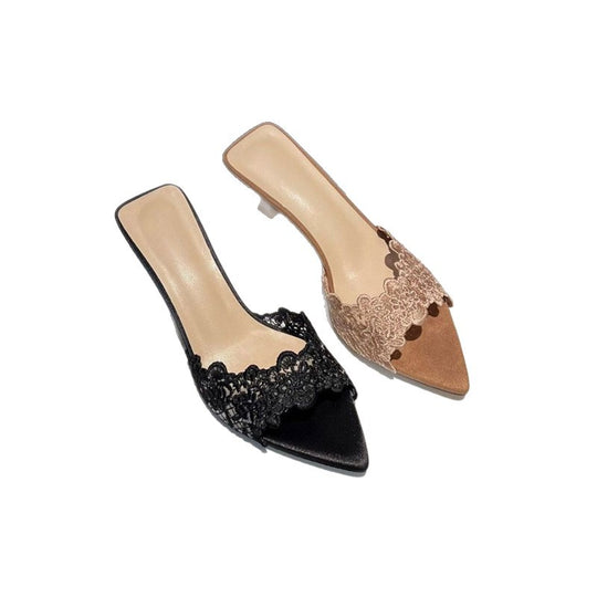 Damen elegante Mules mit Spitzenverzierung EB