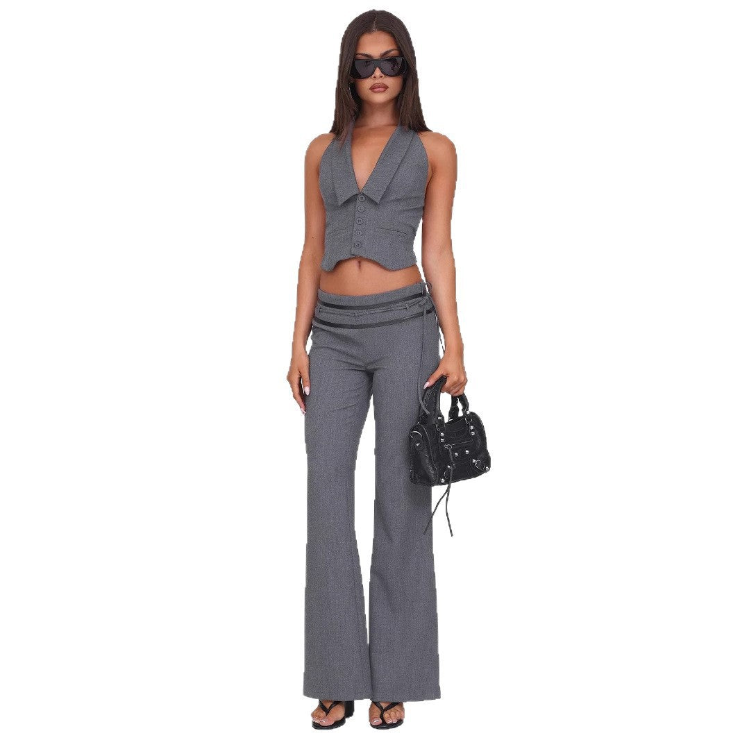 Damen elegantes Wickeloberteil mit stylischem Kragen und verspielten Details EB