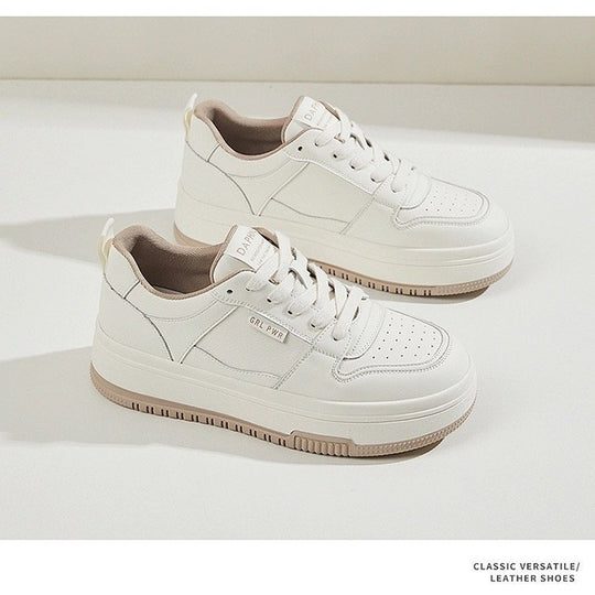Damen Modische Lockere Sneakers mit hoher Sohle und atmungsaktiver Leder-Oberfläche EB