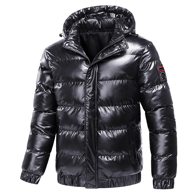 Herren glänzende Winterjacke mit isolierender Kapuze und modernen Steppdetails EB
