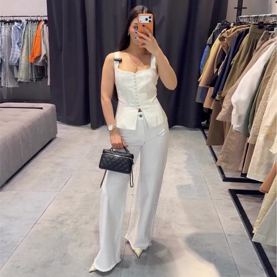 Damen Elegantes Top mit tailliertem Schnitt und dekorativen Knöpfen EB