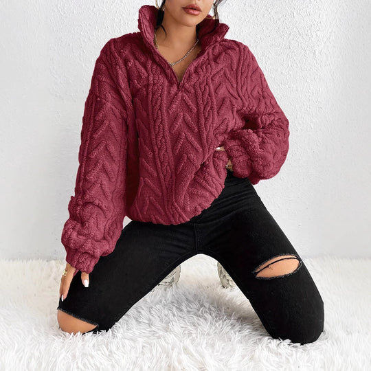 Damen Gemusterter Oversized-Fleece-Pullover mit hohem Kragen EB