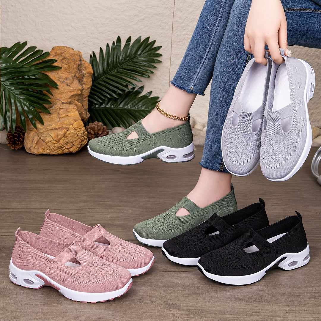 Damen nan gestrickter Schlupf-Sportslipper mit elastischem Einstieg, Cut-Out-Detail und sichtbarer Luftdämpfung EB
