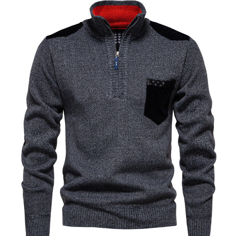 Herren Pullover mit halbhohem Kragen und modischen Akzenten EB