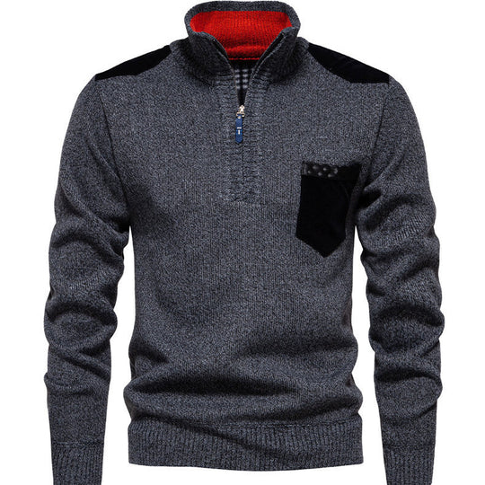 Herren Pullover mit halbhohem Kragen und modischen Akzenten EB