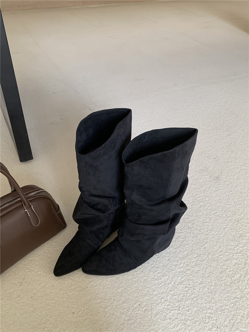 Damen modische Stiefel mit gerafftem Schaft und spitzem Absatz EB