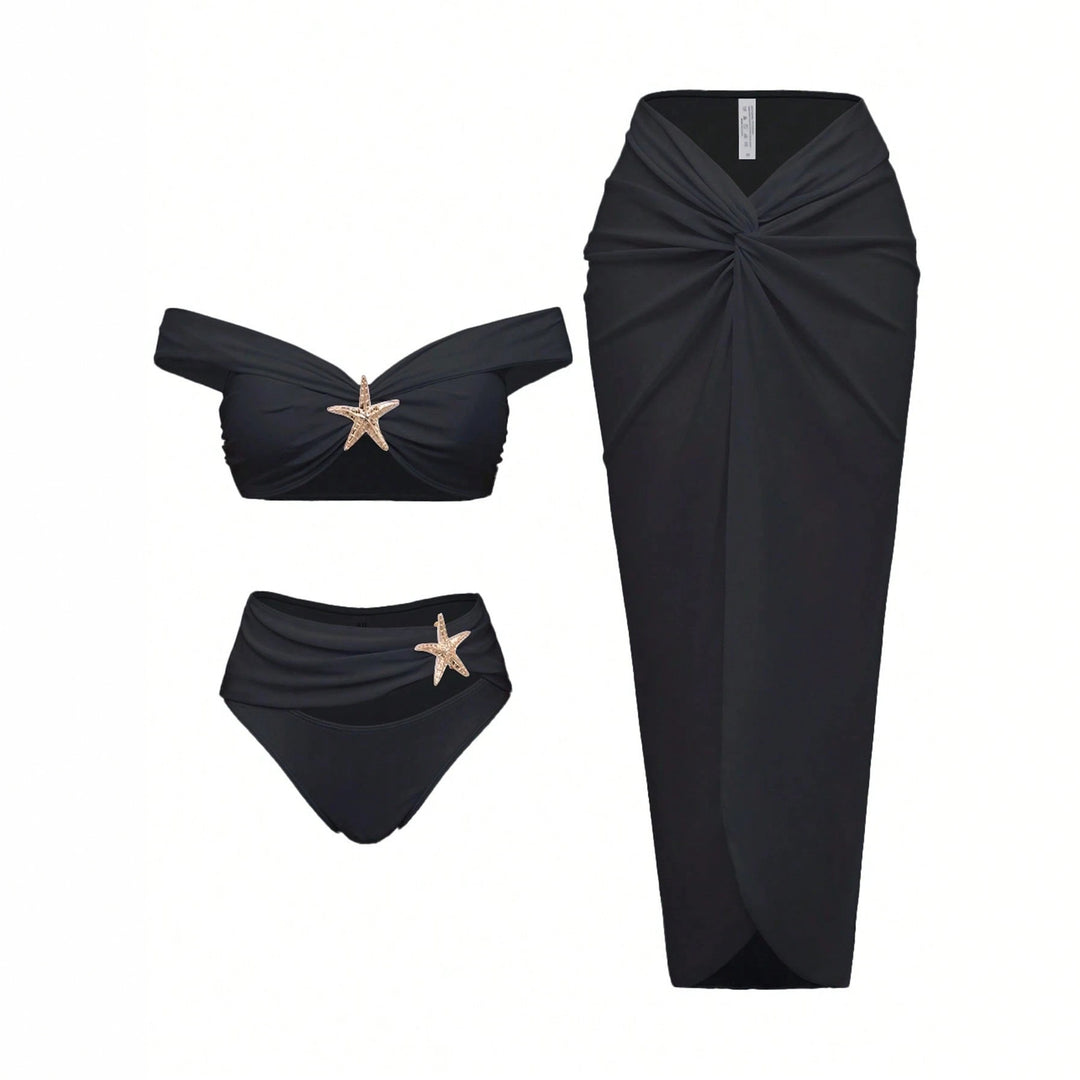 Damen Bikiniset mit Wickelrock und eleganten Schmuckdetails EB