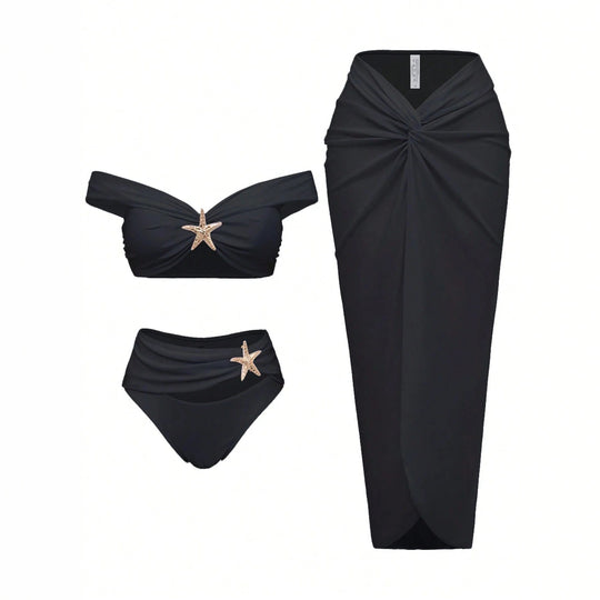 Damen Bikiniset mit Wickelrock und eleganten Schmuckdetails EB