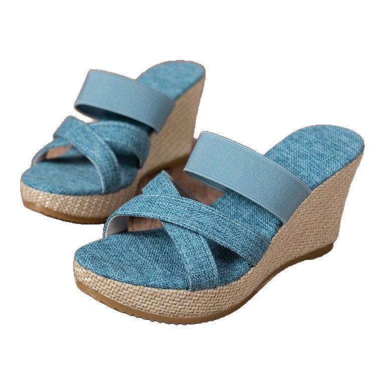 Damen Elegante Keil-Sandalen mit breiten Riemen EB