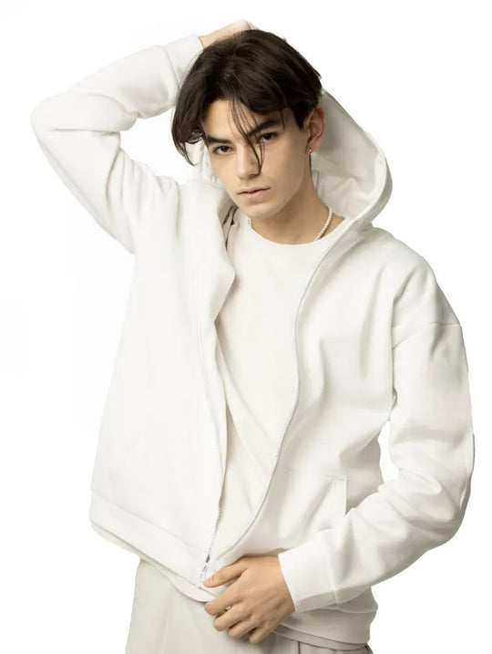 Herren nan minimalistischer Zip-Hoodie mit cleanem Oversize-Schnitt und weichem French-Terry-Futter EB