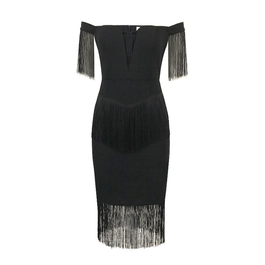 Damen Kleid mit Fransen und tiefem V-Ausschnitt EB