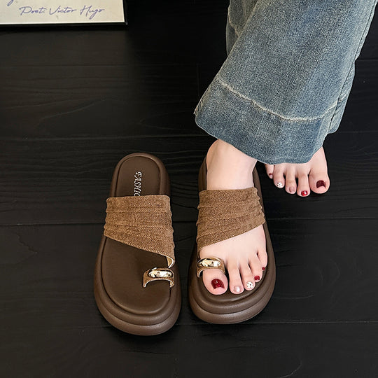 Damen Stylish Zehentrenner-Sandalen mit komfortabler gepolsterter Sohle und dekorativem Riemen EB