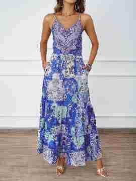 Damen Maxikleid mit luftigen Trägern und floralem Muster EB