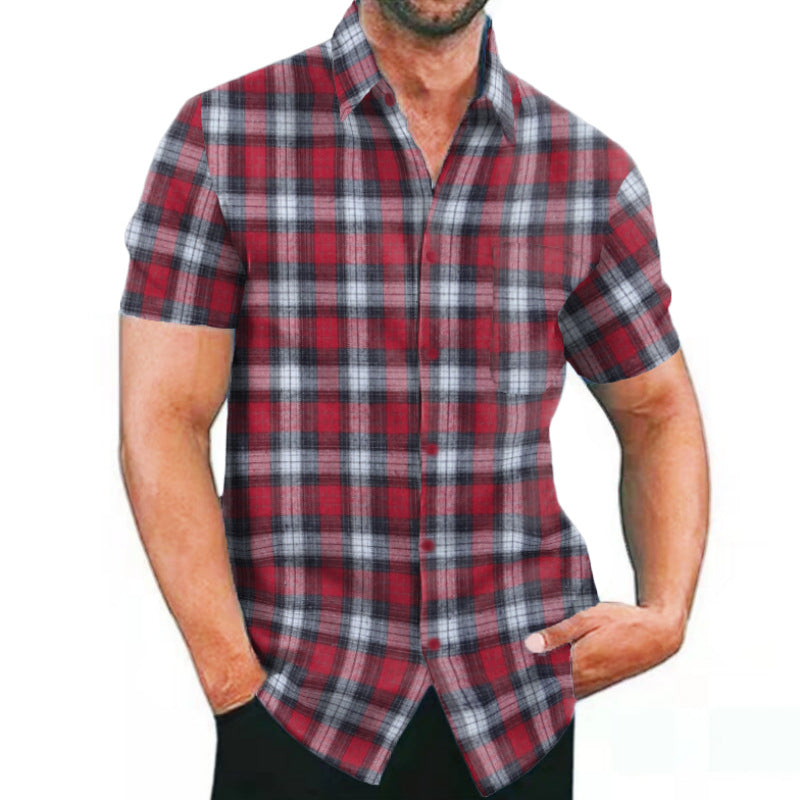 Herren Kurzarm Karohemd mit Taschen und modischem Schnitt EB