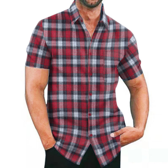 Herren Kurzarm Karohemd mit Taschen und modischem Schnitt EB