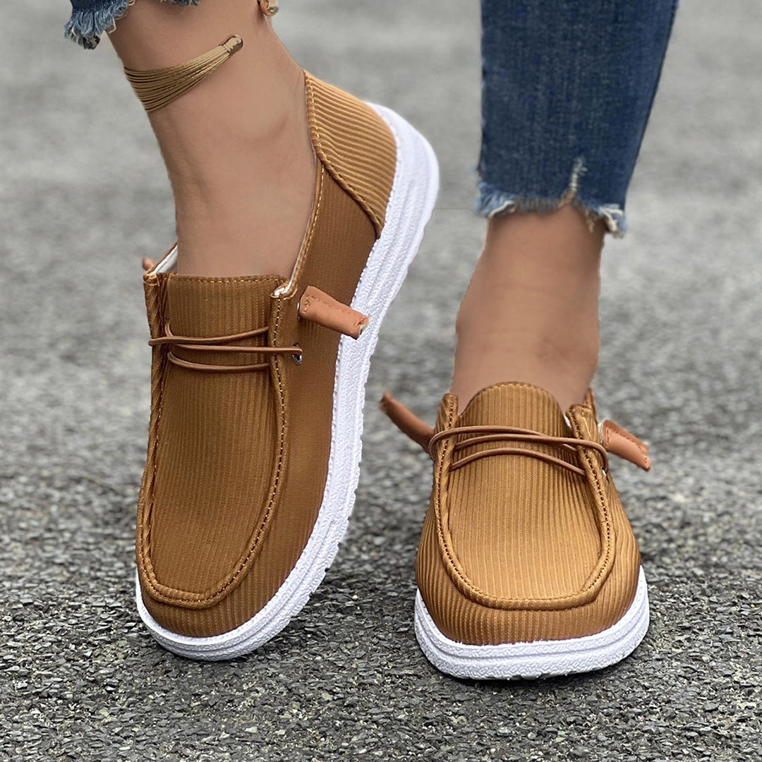 Damen nan lässige Slip-On Sneaker-Halbschuhe mit geripptem Textilobermaterial und elastischer Schnürung EB
