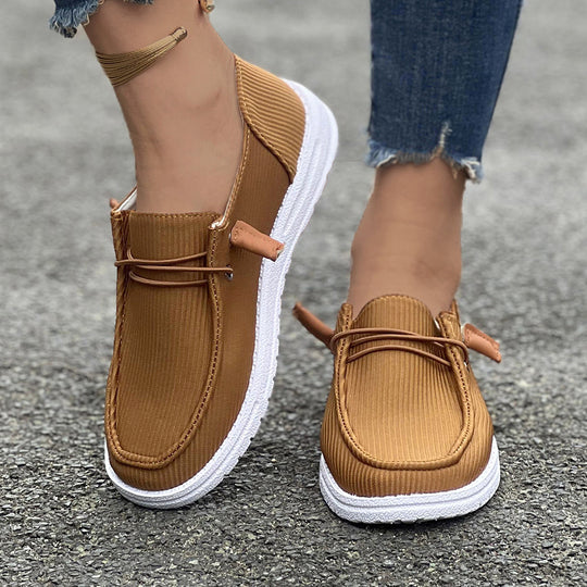 Damen nan lässige Slip-On Sneaker-Halbschuhe mit geripptem Textilobermaterial und elastischer Schnürung EB