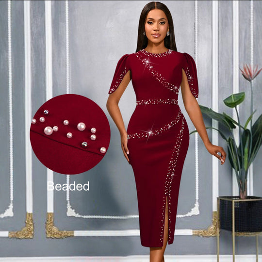 Damen elegantes Abendkleid mit glitzernden Akzenten und seitlichem Schlitz EB