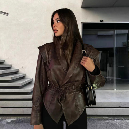 Damen Kunstleder Blazerjacke mit strukturierter Silhouette EB