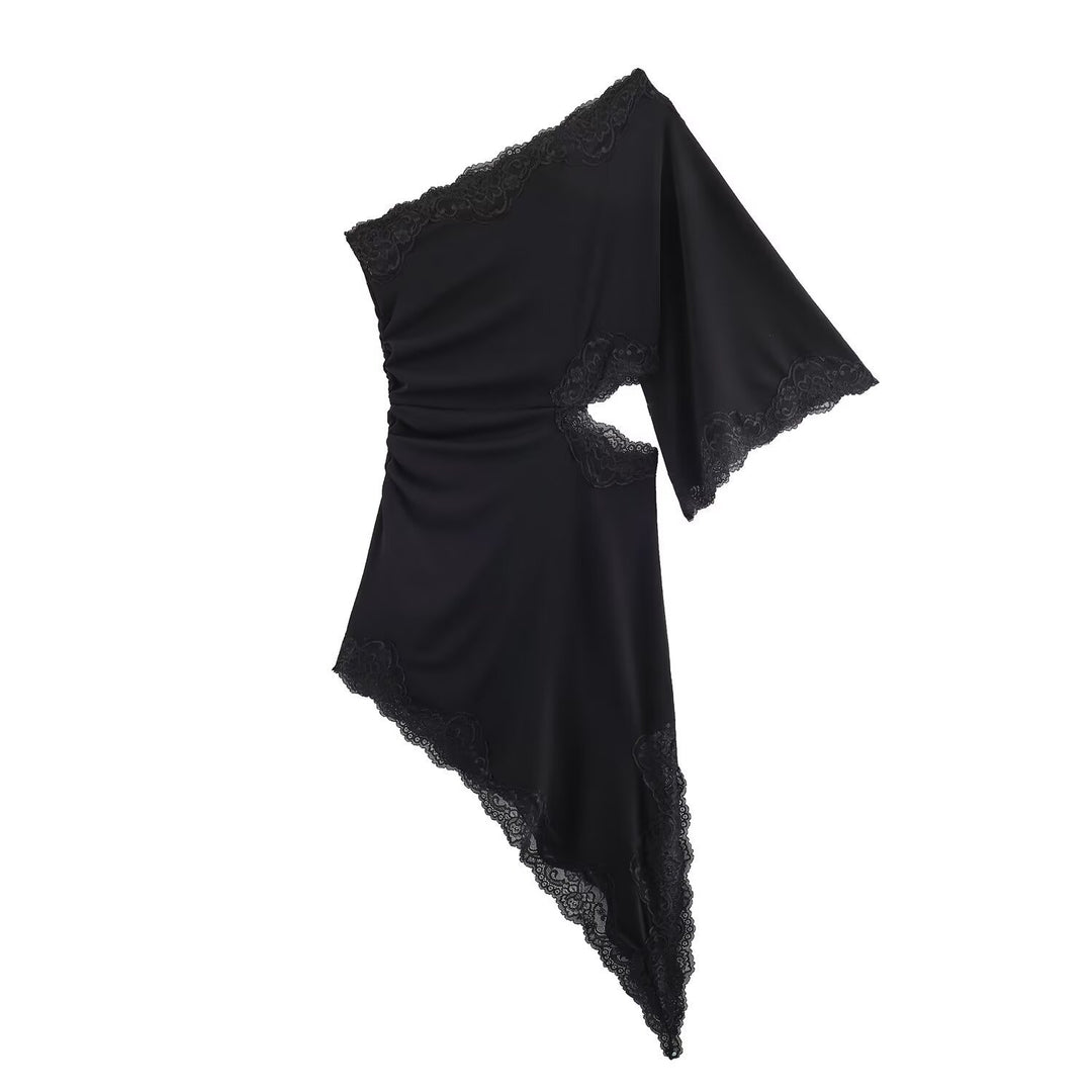 Damen asymmetrisches Spitzenoberteil mit eleganten Rüschendetails EB