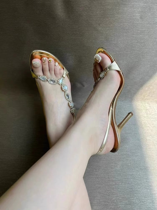Damen elegante Hochhackige Sandalen mit Strassverzierungen EB