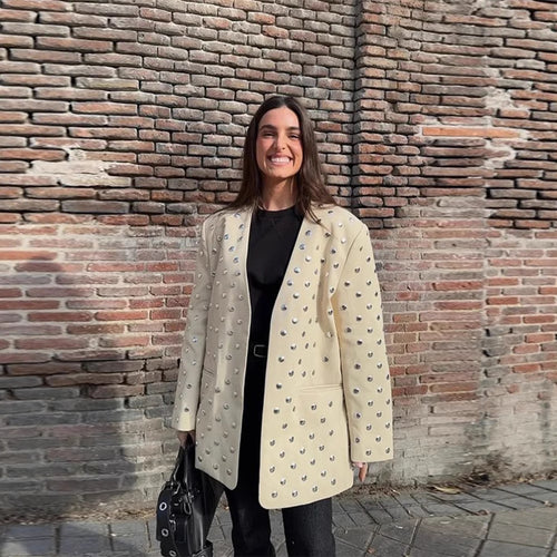 Damen Elegante Blazerjacke mit glamourösen Steinapplikationen EB