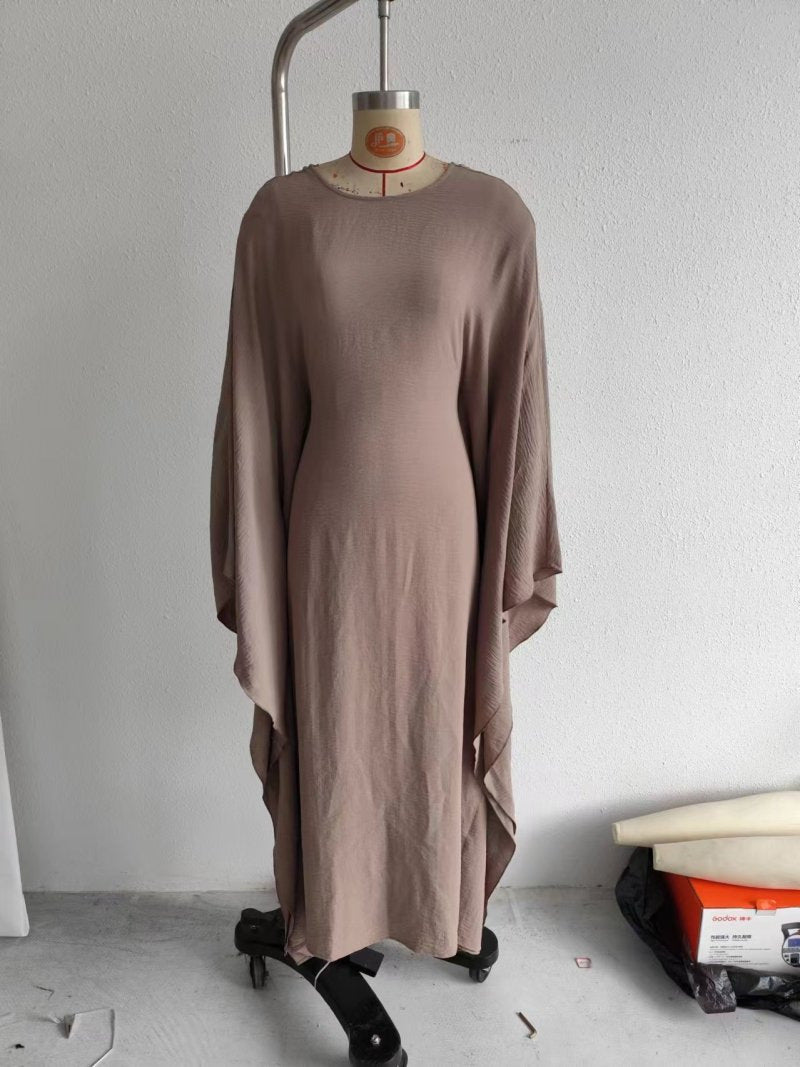 Damen nan fließendes Maxikleid mit weiten drapierten Ärmeln aus Viskosemix EB