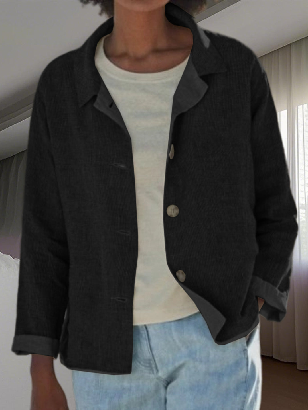 Damen Leichte Überwurfjacke mit strukturiertem Webmuster EB