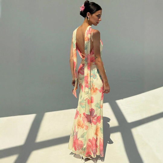 Damen Maxikleid mit raffinierten Spaghettiträgern und floralem Design EB
