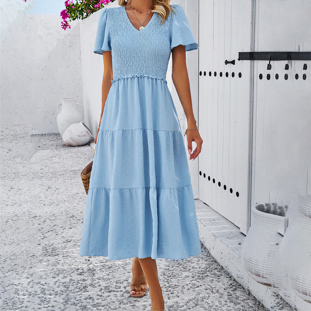 Damen Midikleid mit Rüschendetails und Punkten EB