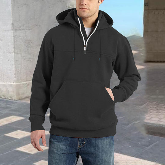 Herren modischer Kapuzenpullover mit halbem Reißverschluss und praktischen Kängurutaschen EB