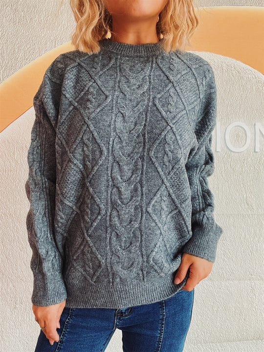 Damen Grobstrickpullover mit elegantem Zopfdesign und lässigem Schnitt EB