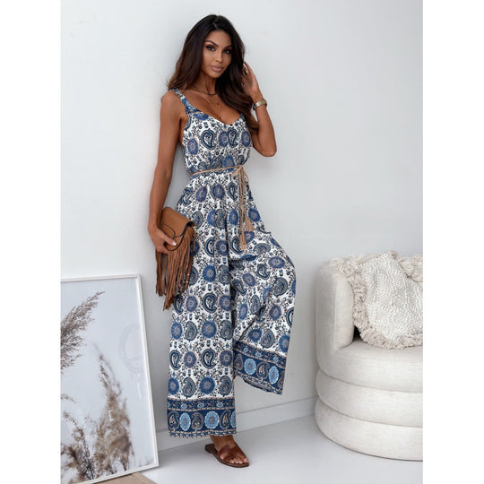 Damen Jumpsuit mit floralem Design und taillierbarem Gürtel R&B