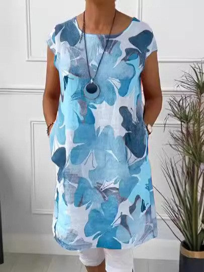 Damen Leichtes Strandkleid mit floralem Muster und Taschen Heidi-Mode