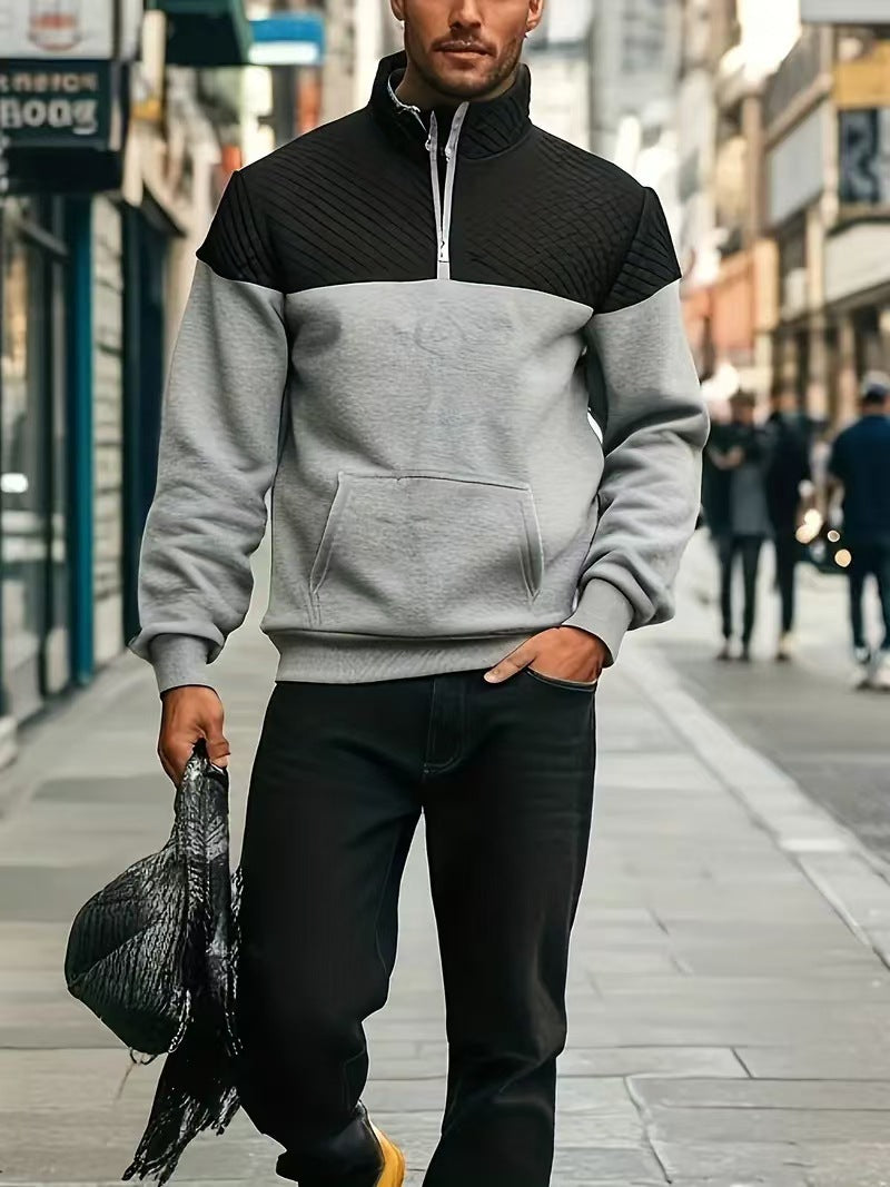 Herren nan Halbzip-Sweatshirt mit gesteppter Schulterpartie Kängurutasche und gerippten Bündchen EB