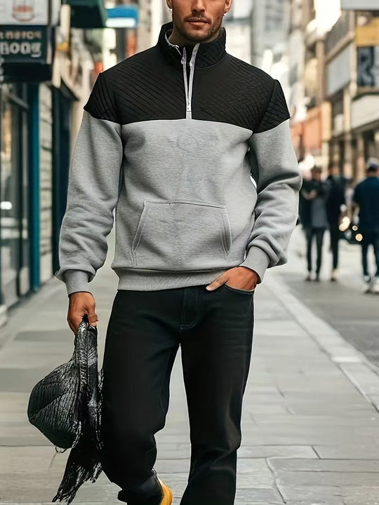 Herren nan Halbzip-Sweatshirt mit gesteppter Schulterpartie Kängurutasche und gerippten Bündchen EB
