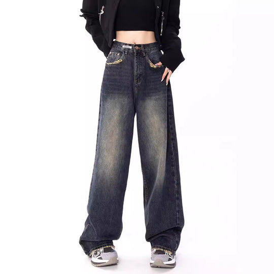 Damen weite Jeanshose mit hohem Bund EB