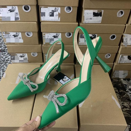 Damen elegante Slingback-Pumps mit glitzernden Schleifen-Details EB
