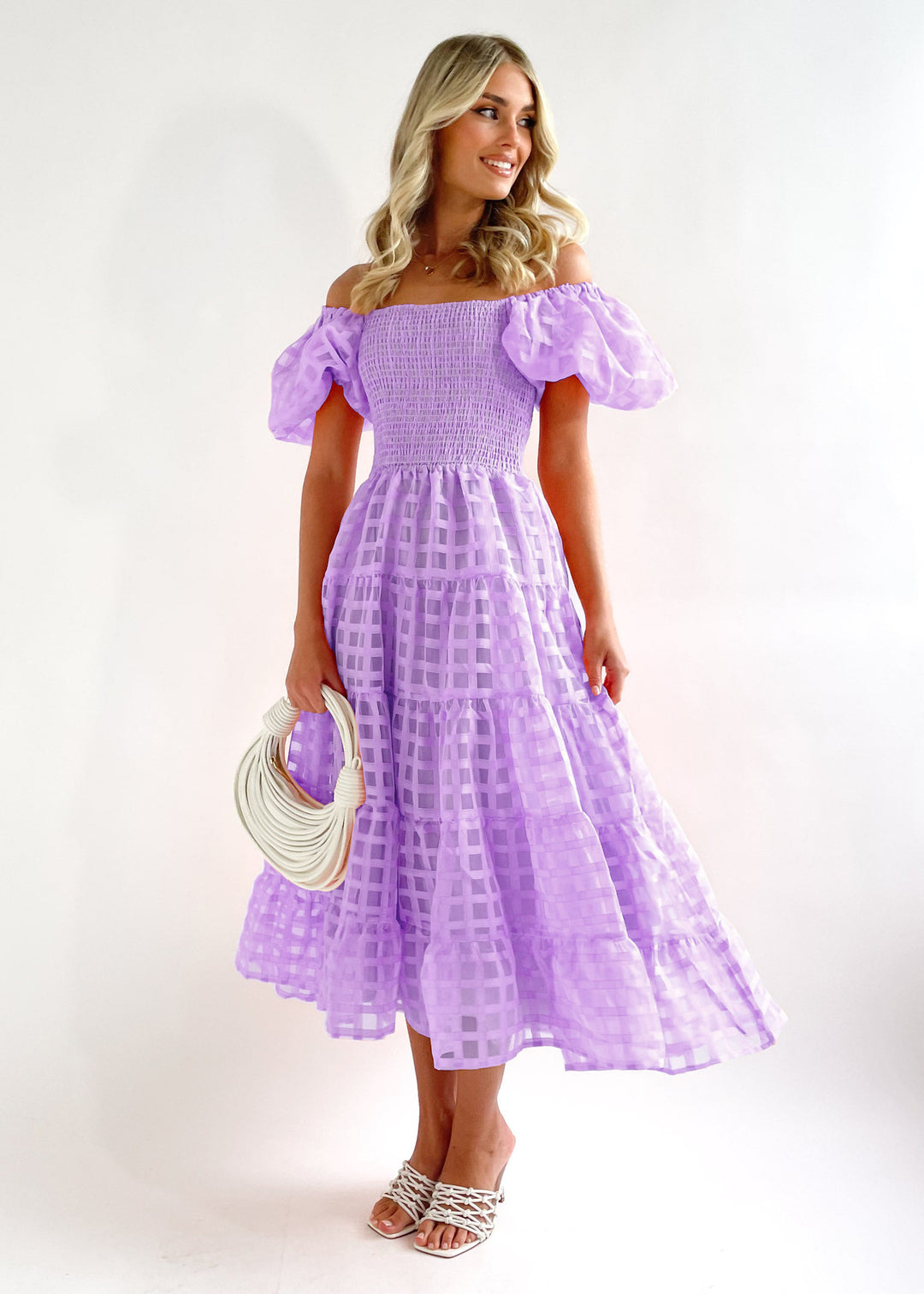 Damen Sommerliches Maxikleid mit voluminösen Puffärmeln und elastischem Taillenbereich EB