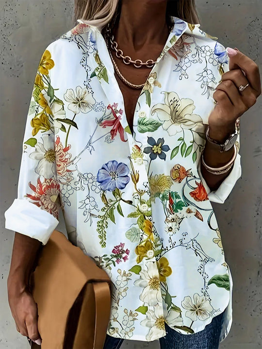 Damen elegante Bluse mit floralem Design und bequemen Schnitt EB