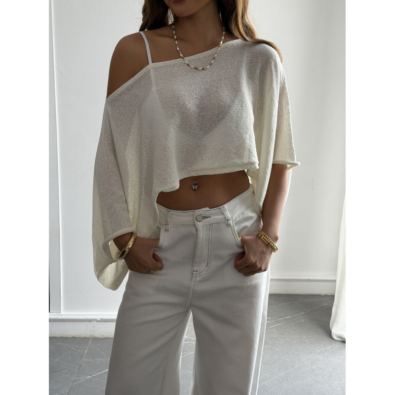 Damen Flockiges Crop-Top mit asymmetrischem Design und tiefem Ausschnitt EB