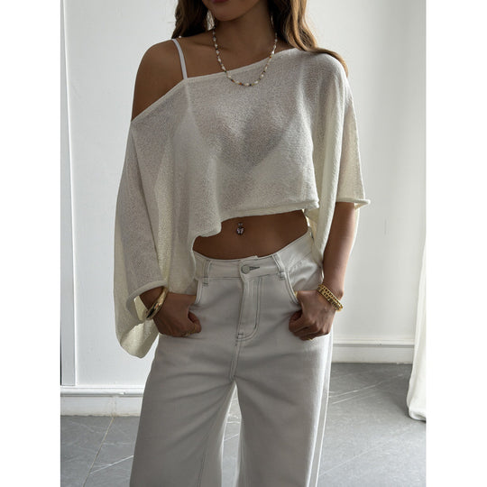 Damen Flockiges Crop-Top mit asymmetrischem Design und tiefem Ausschnitt EB