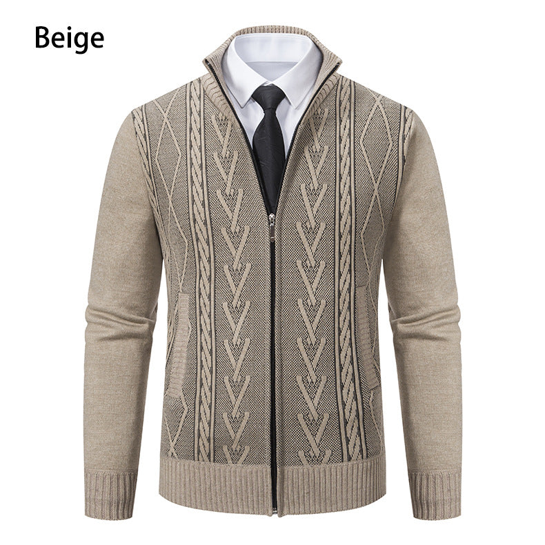 Herren Strickjacke mit strukturiertem Zipper und ausgefallenem Aran-Muster EB