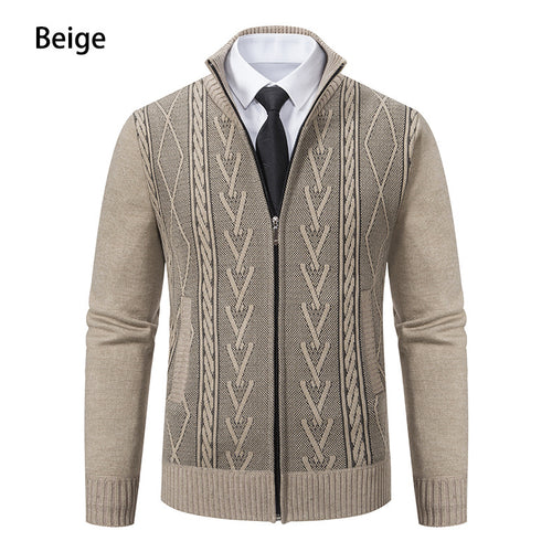Herren Strickjacke mit strukturiertem Zipper und ausgefallenem Aran-Muster EB