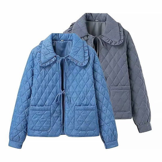 Damen gesteppte Übergangsjacke mit großem Kragen und praktischen Taschen EB