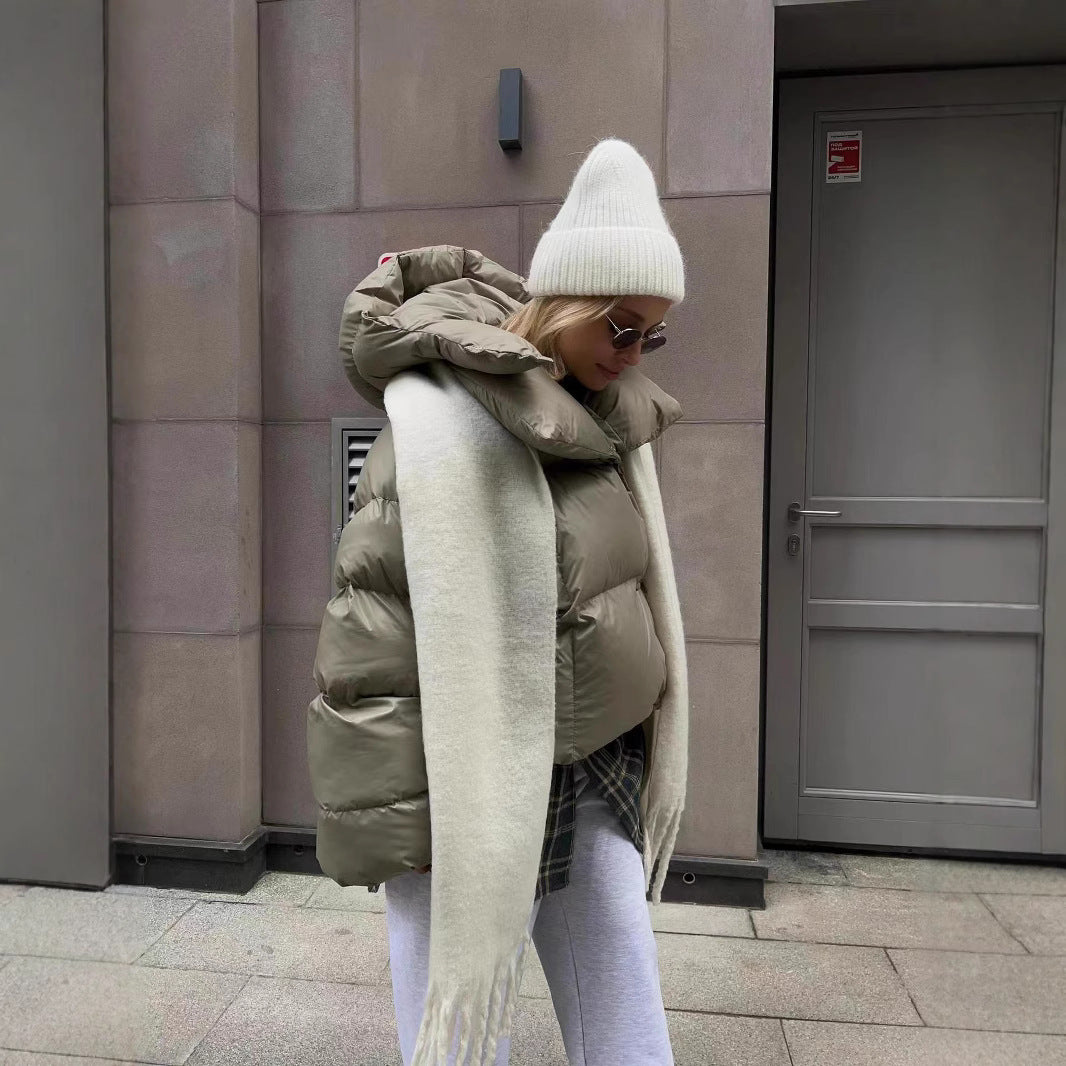 Damen oversized Daunenjacke mit hohem Kragen und voluminösen Ärmeln EB