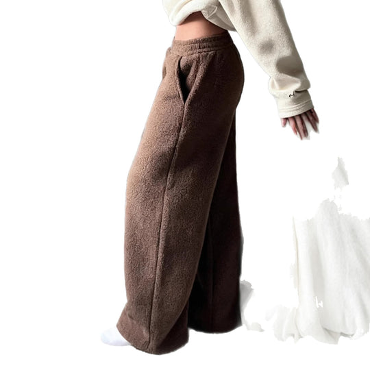Damen Flauschige Jogginghose mit elastischem Bund und Seitennahttaschen EB