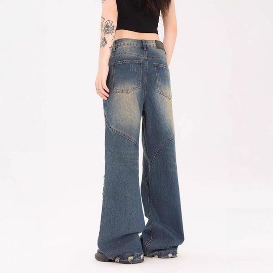 Damen Weite Jeans mit ausgefranstem Design und modischen Rissdetails EB